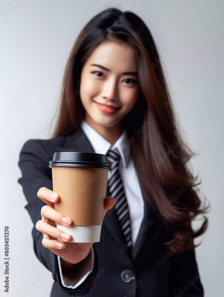Close-up photo of coffee cup Takeaway.Hold by Asian people. white background generative ai art Close-up photo of coffee cup Takeaway.Hold by Asian people. white background generative ai art