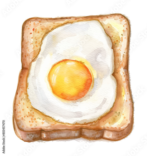 toast bread egg watercolor digital painting good quality