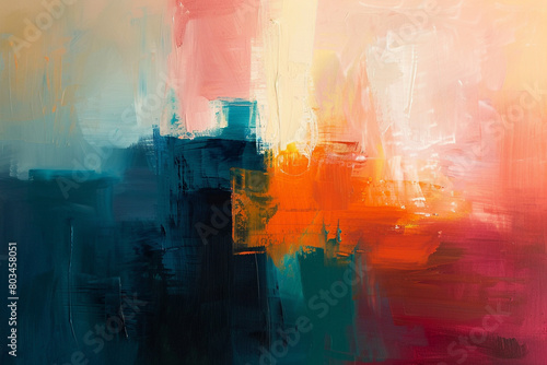 Abstract oil painting with bold brushstrokes and a harmonious blend of colors, inviting contemplation.