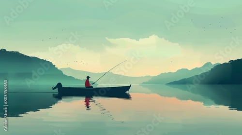  fishing on the lake on a boat cartoon photo