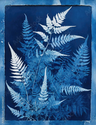 Blue cyanotype herbal background. photo