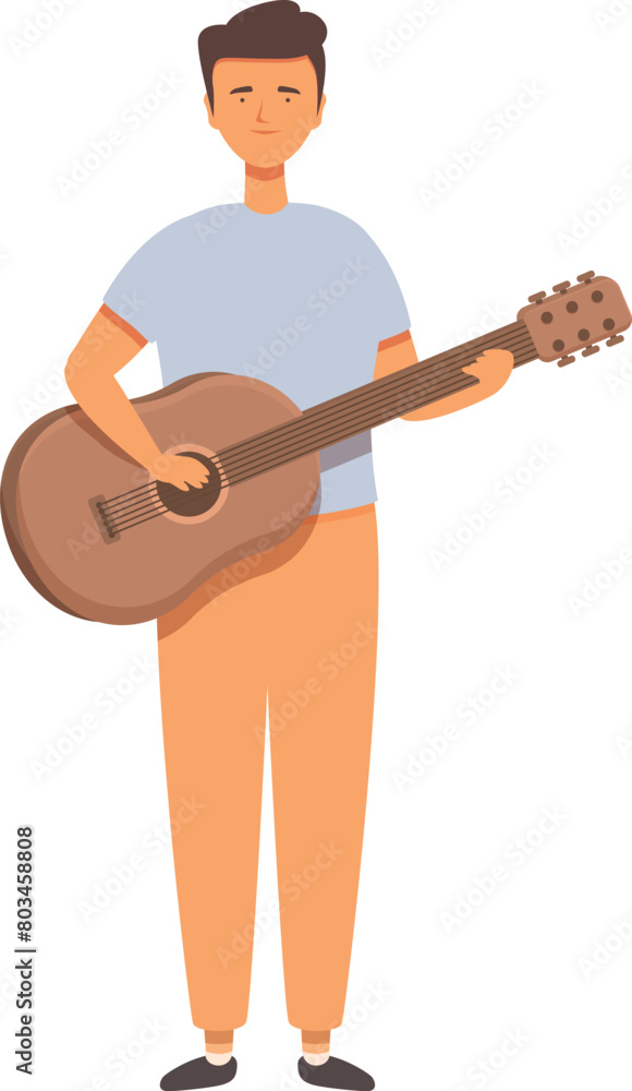 Boy guitar playing icon cartoon vector. Musical lesson. Course person Boy guitar playing icon cartoon vector. Musical lesson. Course person
