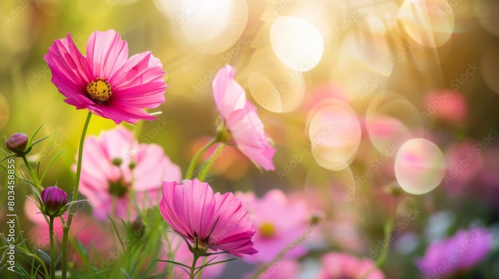 A close up of pink flowers with a blurred background, AI