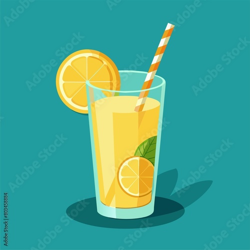 Art & Illustration, A raster image of a glass of lemonade on a colorful background.