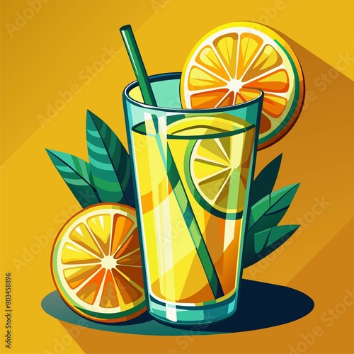 Art & Illustration, A raster image of a glass of lemonade on a colorful background.