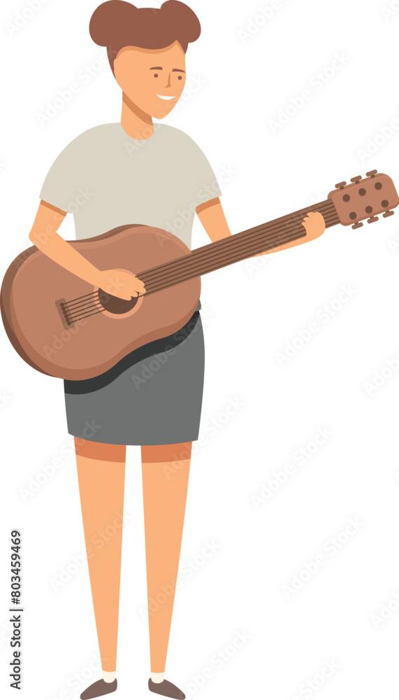 Girl guitar play icon cartoon vector. Musician play concert. Player study Girl guitar play icon cartoon vector. Musician play concert. Player study