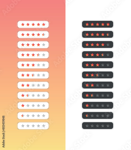 Set of 5 star rating icons. Vector illustration eps10. Isolated badge for website or app.