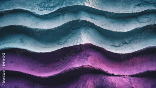 Rough textured wavy concrete urban wall with distressed horizontal wavy groove patterns in blue and purple © SoulMyst