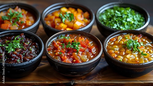 Glistening and Savory Saucy Meal in Four Identical Bowls