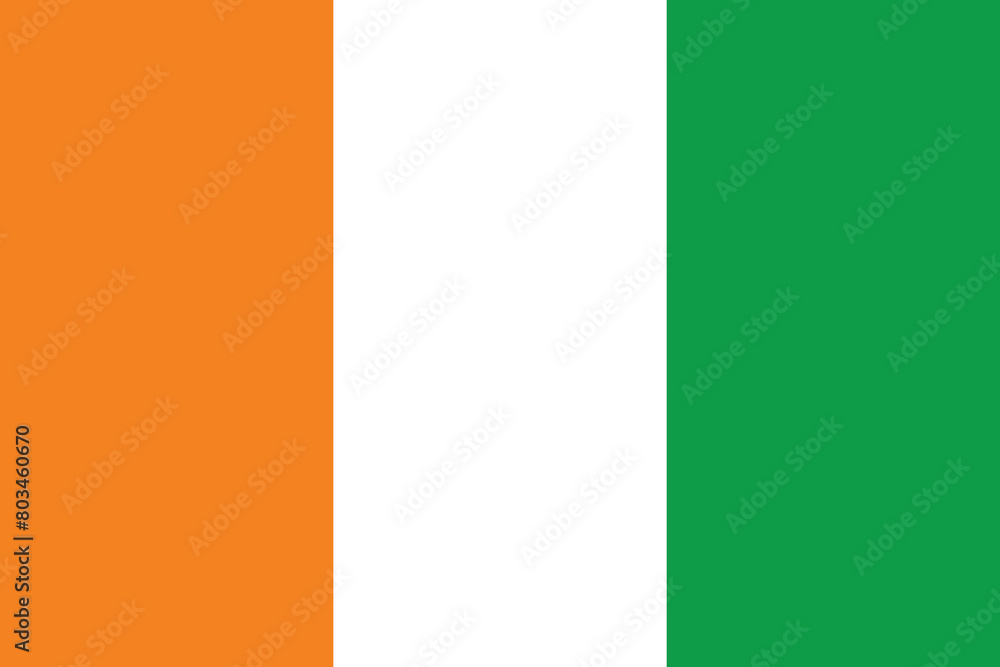 National Flag of Ivory Coast original size and colors vector illustration, drapeau de la Cote dIvoire, Republic of Ivory Coast flag