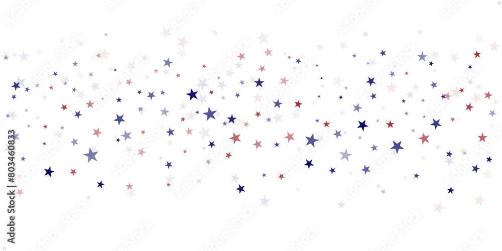 USA flag stars background, red and blue stars confetti horizontal border USA flag stars background, red and blue stars confetti horizontal border