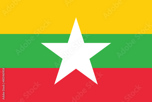 National flag of Myanmar original size and colors vector illustration, State of Burma flag, Myanmar flag