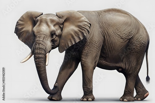 A huge elephant with tusks on a white background. E for elephant.