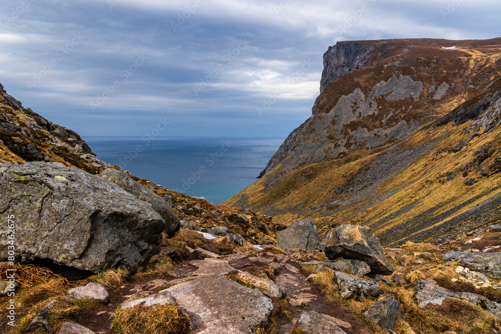 Fototapeta premium nature sceneries inside the Lofoten Islands, Norway, during the spring season