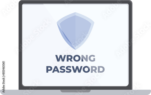 Laptop wrong password icon cartoon vector. Protected firewall. Modern account