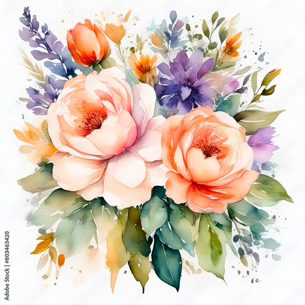 Watercolor flowers on a white background—a delicate and vibrant touch for invitations, greeting cards, or decor