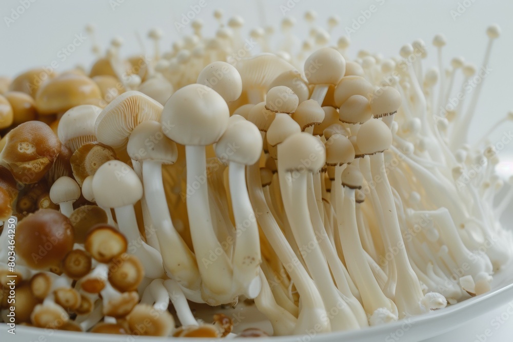 A white plate with a variety of mushrooms on it A white plate with a variety of mushrooms on it