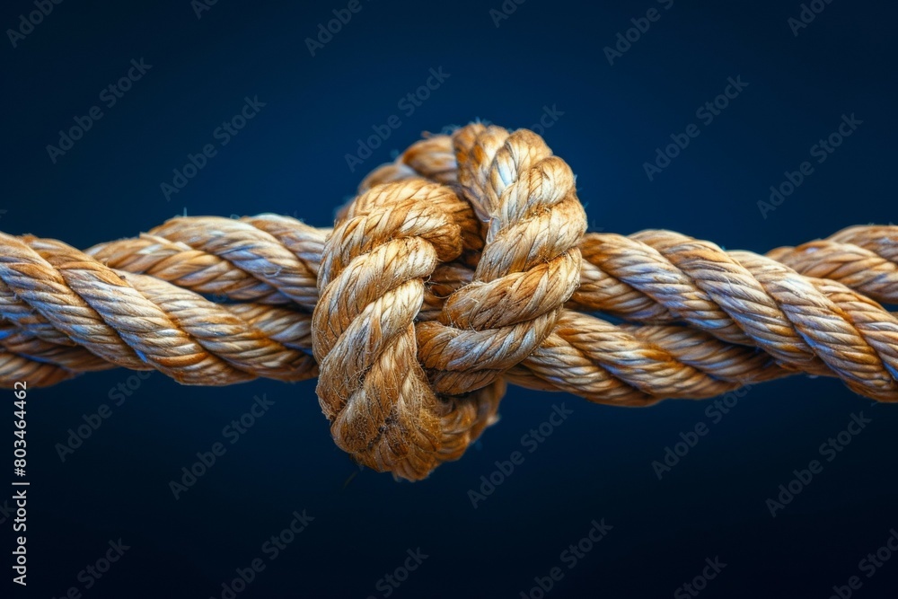 A tied knot on a rope. Business concept. Backdrop with selective focus and copy space A tied knot on a rope. Business concept. Backdrop with selective focus and copy space