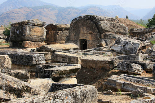 Fotografie Public tombs in ancient city Hierapolis ruins in Pamukkale, Turkey