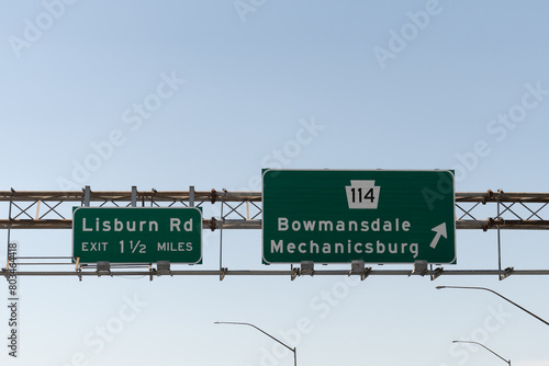 exit signs on US-15 for PA-114 toward Bowmansdale and Mechanicsburg or Lisburn Road