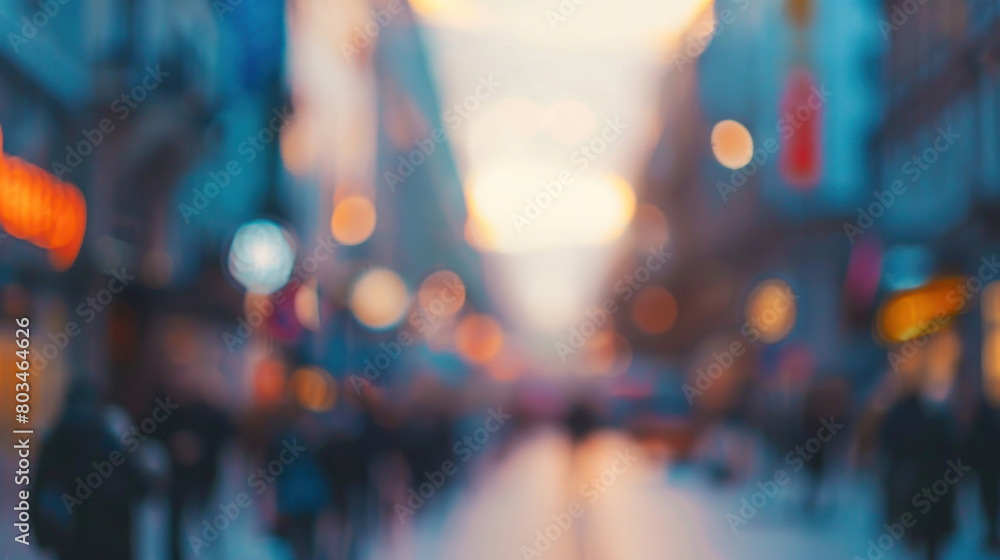 A blurred bokeh photo captures the vibrant energy of a bustling city street at dusk. The focus on light and movement creates an abstract, yet inviting atmosphere A blurred bokeh photo captures the vibrant energy of a bustling city street at dusk. The focus on light and movement creates an abstract, yet inviting atmosphere