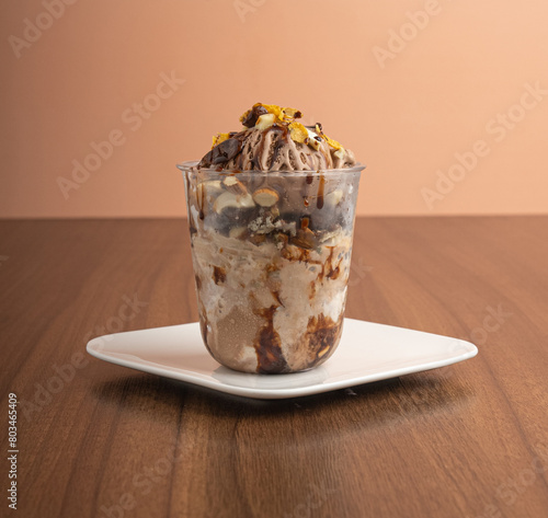 Chocolate Ice cream, Corn Flakes, Chocos and Dry Fruit, vermicelli, Kaskas with Milk Chocolate  photo