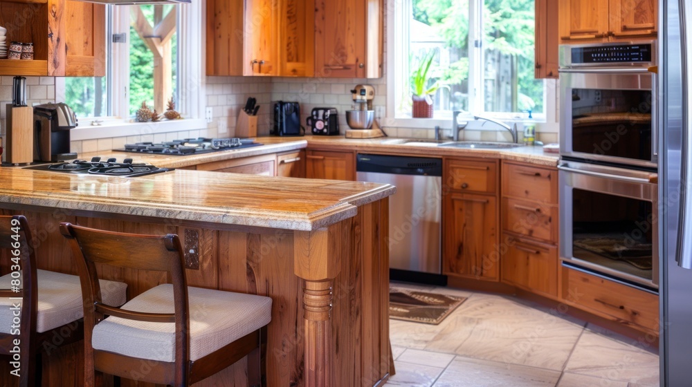 Modern kitchen interior design with wooden kitchen corner with table