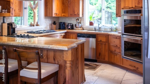 Modern kitchen interior design with wooden kitchen corner with table