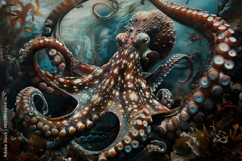 Obraz premium Majestic Octopus Reigns in Underwater Kingdom