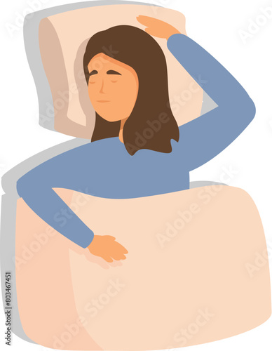 Soft pillow girl sleeping icon cartoon vector. Peaceful cozy relaxation. Face unwell