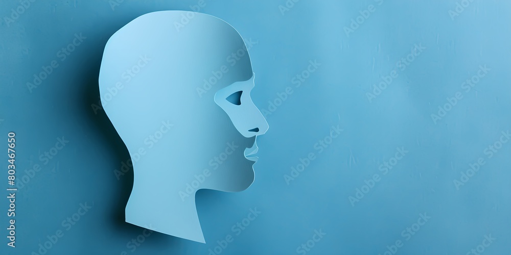 a paper cut out of a person's head on a blue background a paper cut out of a person's head on a blue background