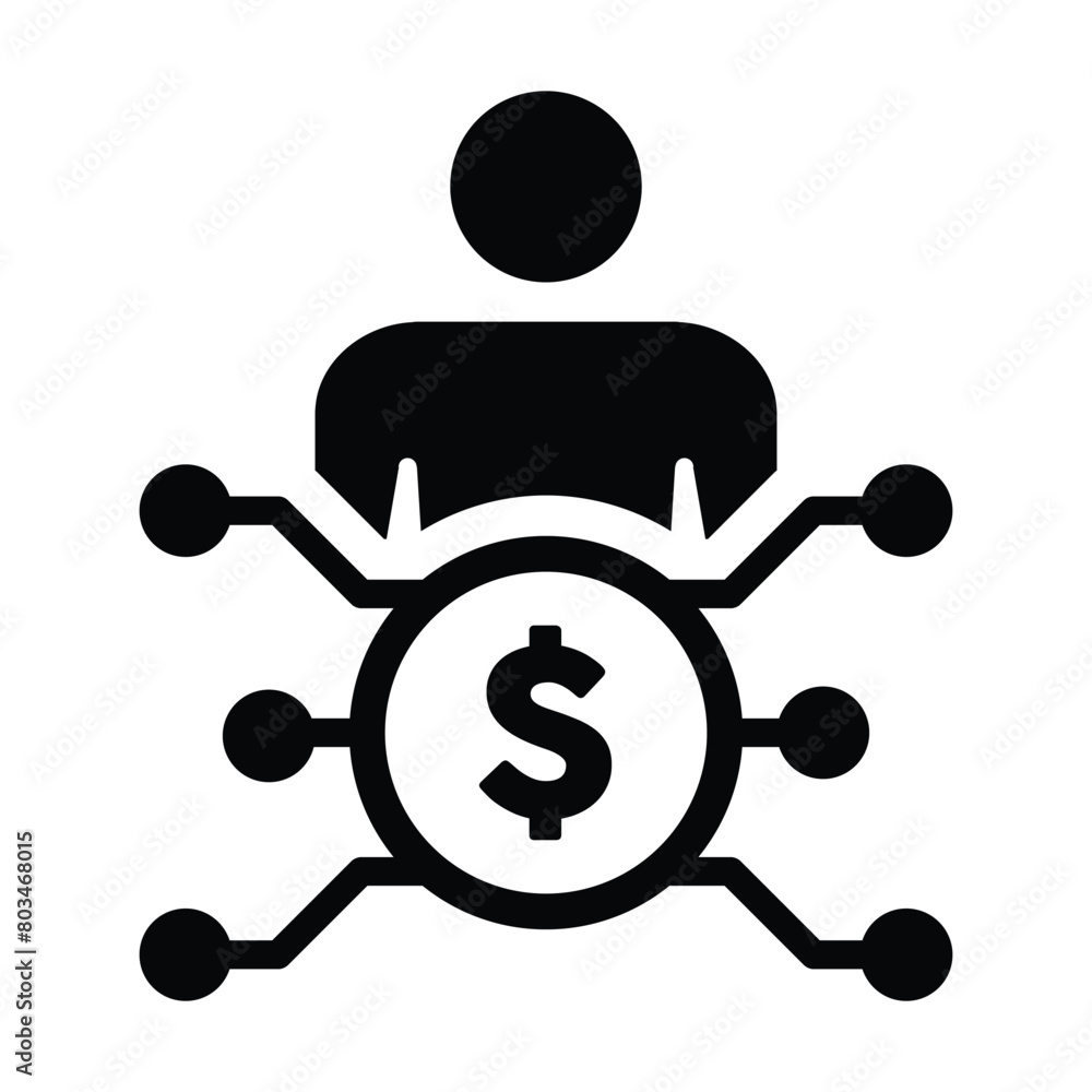 Digital dollar icon vector currency symbol with male user person profile avatar for digital currency in a glyph pictogram illustration Digital dollar icon vector currency symbol with male user person profile avatar for digital currency in a glyph pictogram illustration