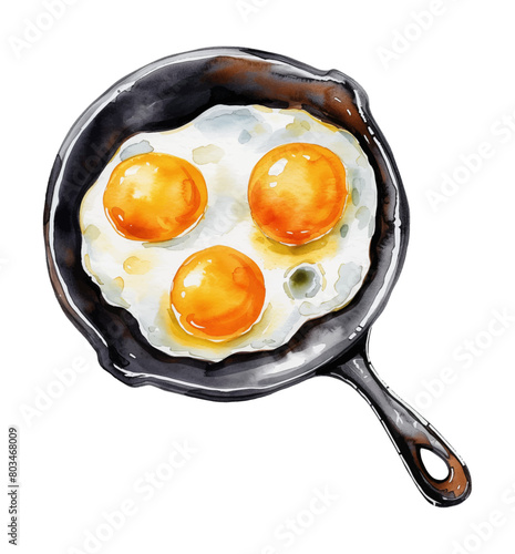 fried egg pan watercolor digital painting good quality