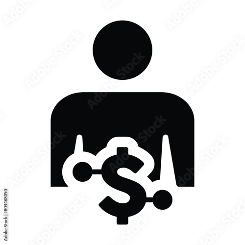 Digital dollar icon vector currency symbol with male user person profile avatar for digital currency in a glyph pictogram illustration