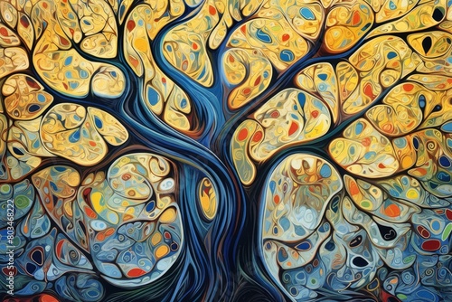 Drzewo Grafika kolorowa surrealistyczna obraz Generative AI 