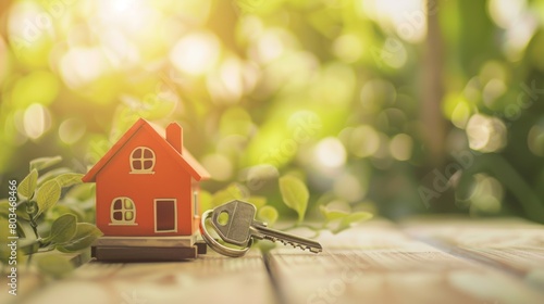 Wallpaper Mural house model and house keys with bokeh green leaf trees in the background Torontodigital.ca