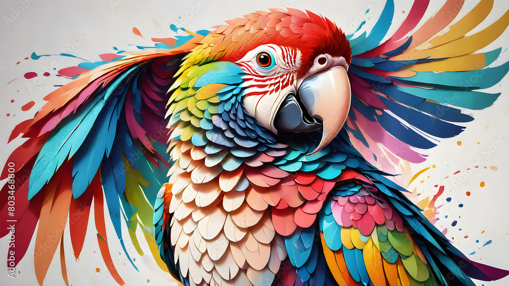 Fototapeta premium One macaw parrot and on a white with watercolor background