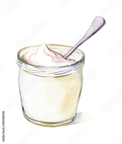 white yoghurt bowl watercolor digital painting good quality