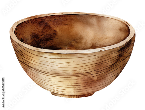 wooden bowl empty watercolor digital painting good quality