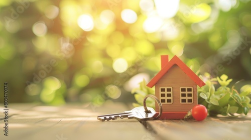 Wallpaper Mural house model and house keys with bokeh green leaf trees in the background Torontodigital.ca