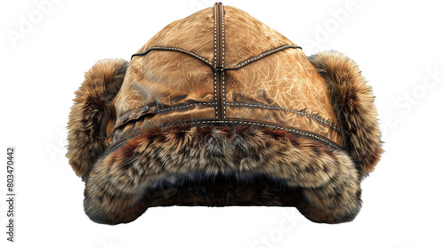 A Russian ushanka hat with ear flaps on a transparent background. PNG format, This PNG file, with an isolated cutout object on a transparent background.  photo