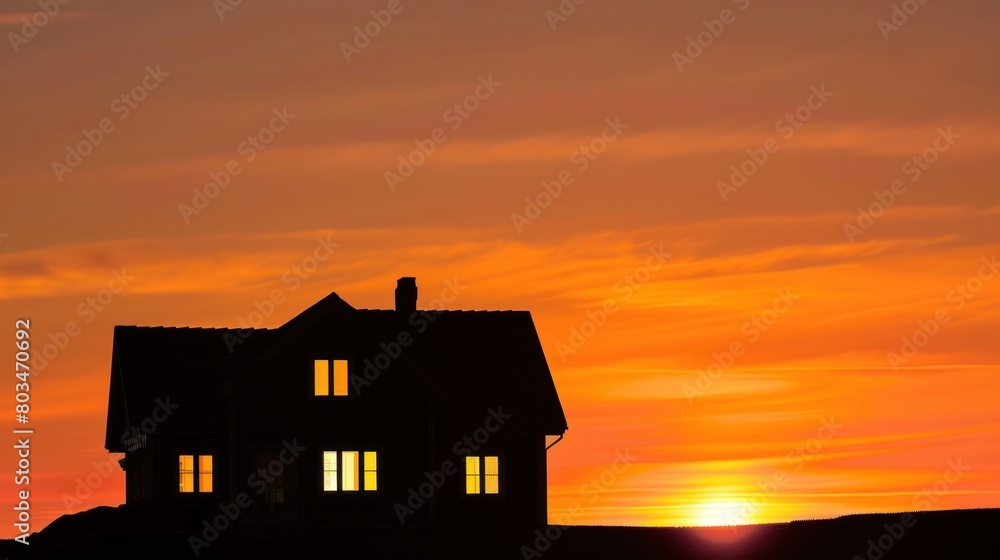 Silhouette of house with sunset background Silhouette of house with sunset background
