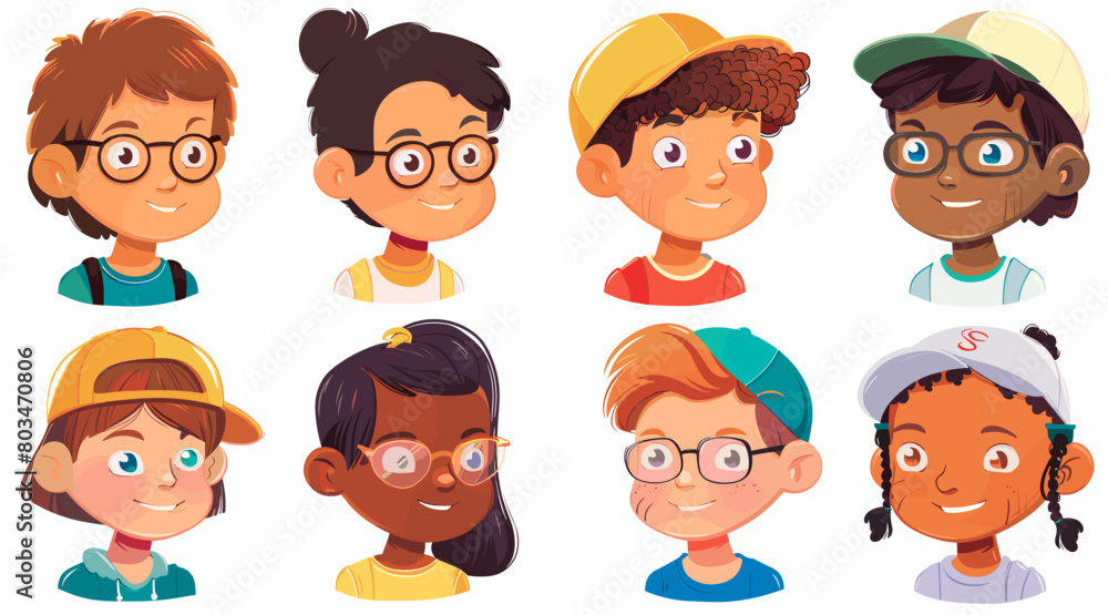 set of cartoon characters faces on a white background. Generative AI set of cartoon characters faces on a white background. Generative AI