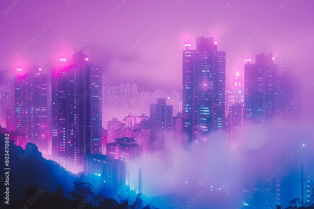 Colorful urban nightscapes. modern city skylines illuminated by towering structures
