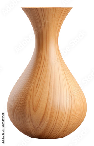 Vase shape pottery wood white background.