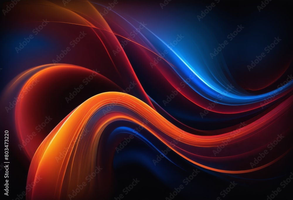 Fototapeta premium Abstract futuristic dark background of flowing curves with orange and blue neon colours