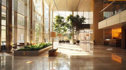 Contemporary Neutral-Toned Lobby with Natural Light Streaming In AI Generated.