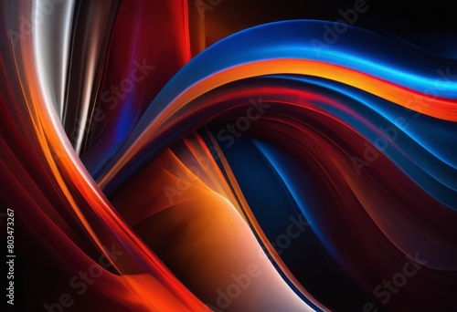 Abstract futuristic dark background of flowing curves with orange and blue neon colours