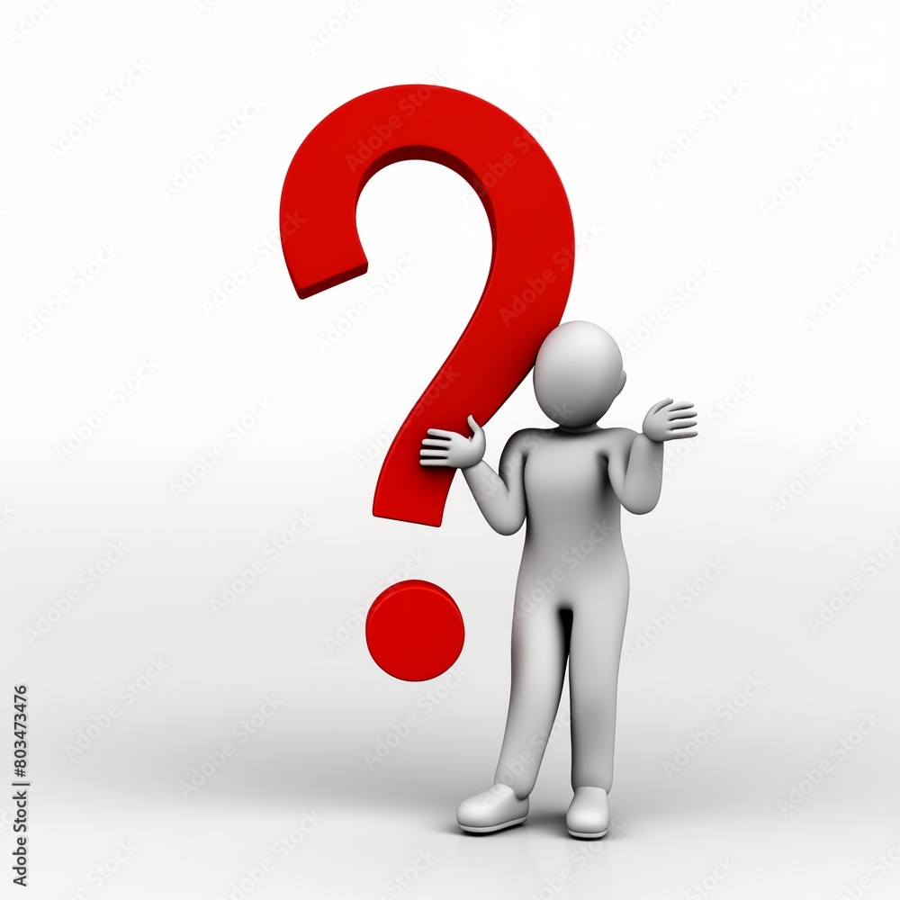 3D Render of a Character Posing with a Large Red Question Mark on a White Background 3D Render of a Character Posing with a Large Red Question Mark on a White Background