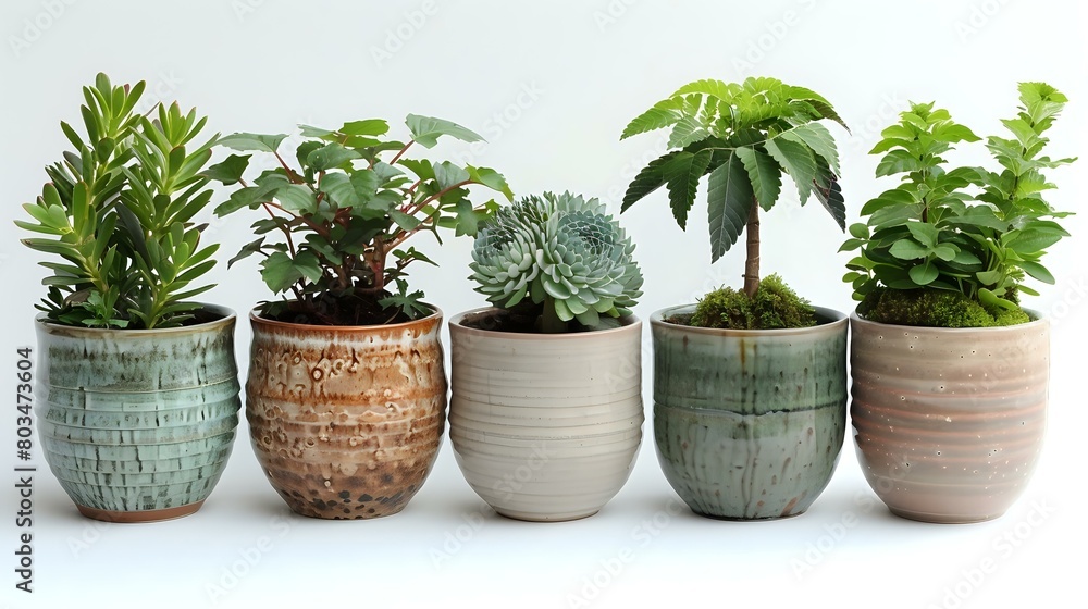 Tranquil Zen Garden: Potted Plants in Harmonious Sequence